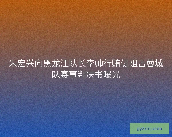 朱宏兴向黑龙江队长李帅行贿促阻击蓉城队赛事判决书曝光 朱宏兴向黑龙江队长李帅行贿促阻击蓉城队赛事判决书曝光