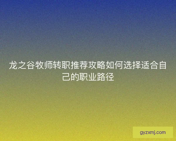 龙之谷牧师转职推荐攻略如何选择适合自己的职业路径