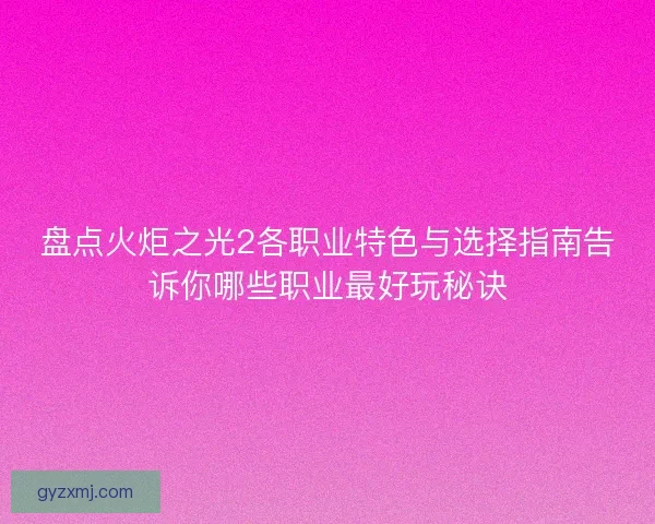 盘点火炬之光2各职业特色与选择指南告诉你哪些职业最好玩秘诀