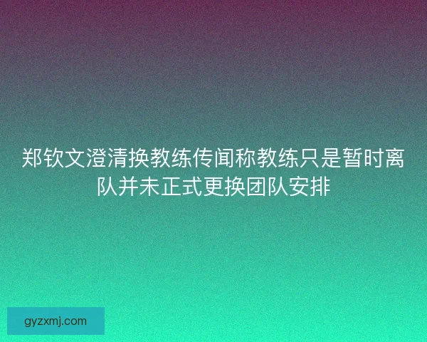 郑钦文澄清换教练传闻称教练只是暂时离队并未正式更换团队安排